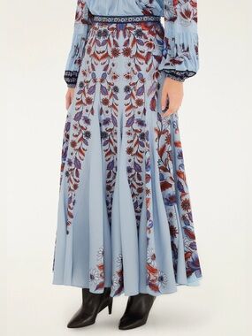 Farm Rio Soft Blue Marcelle Pleated Maxi Skirt M